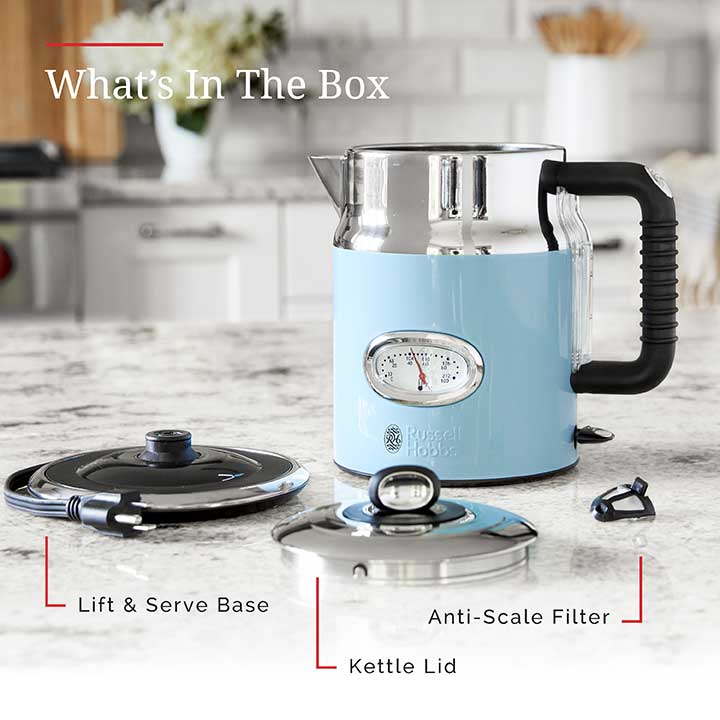 Retro Style 1.7L Electric Kettle Blue Stainless Steel